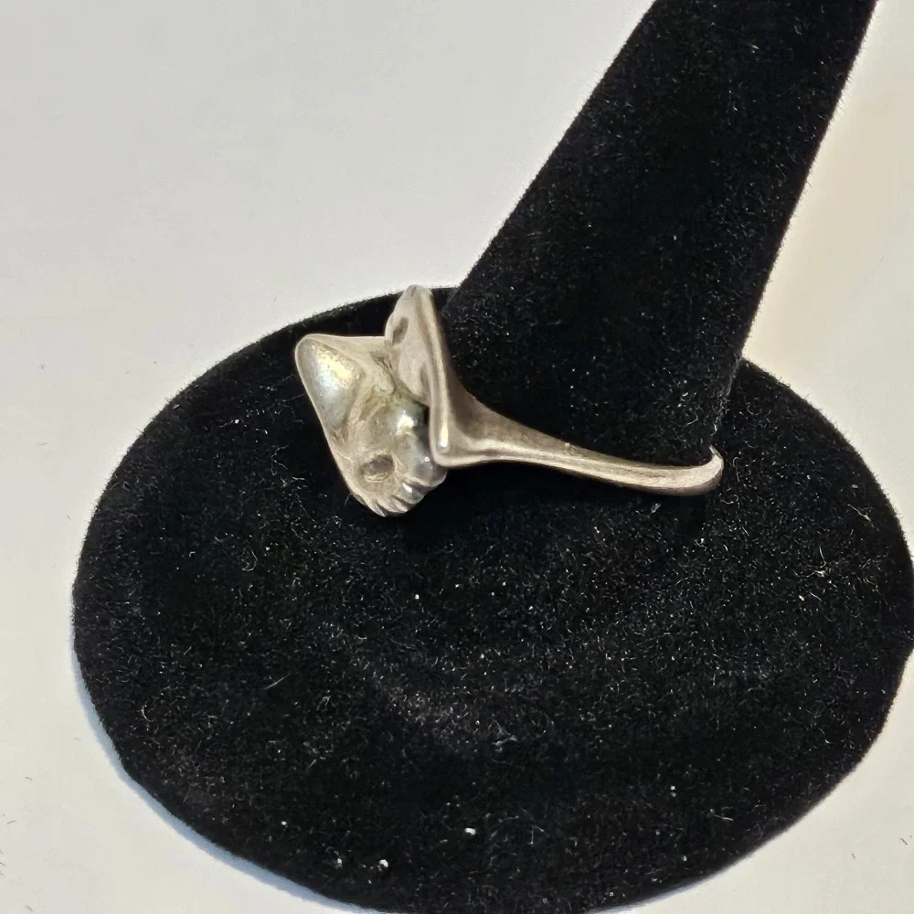 Vintage Sterling Silver 925 Two Feet Anatomical Wrap Bypass Ring Silver 7.75